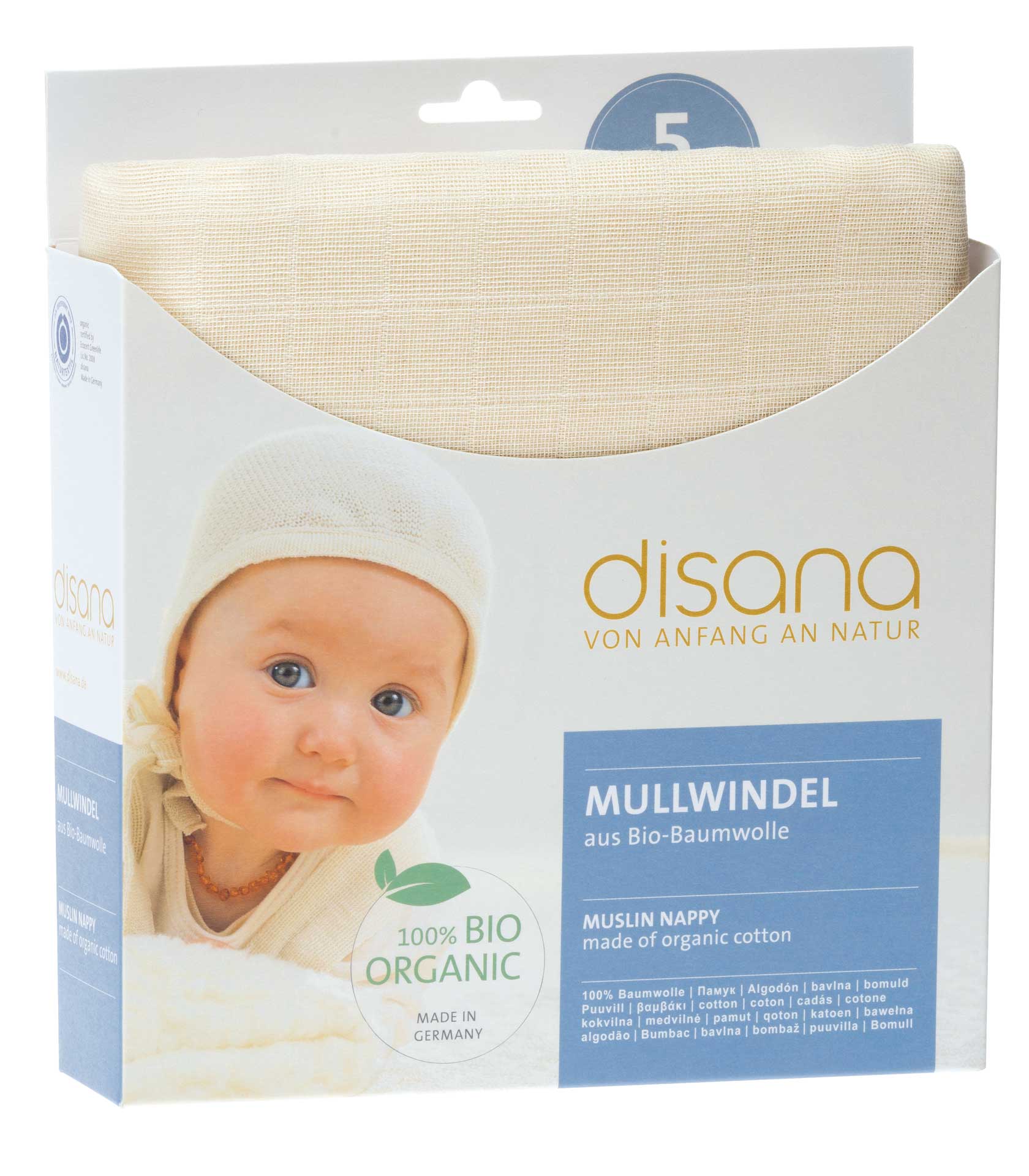 DISANA Čtvercová mušelínová plena biobavlna natural, 5 ks