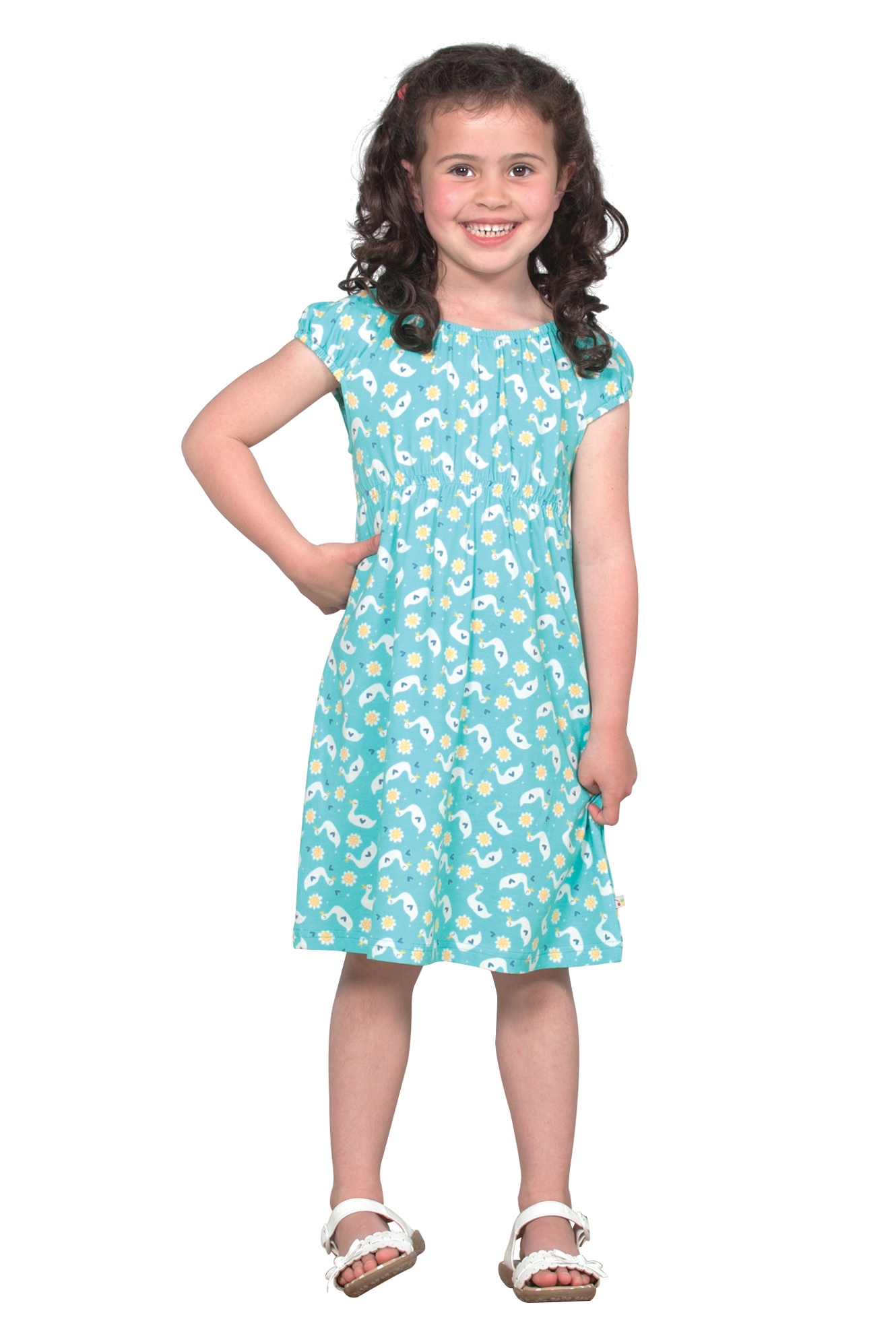 FRUGI Tyrkysové nabírané šaty s kachničkami biobavlna