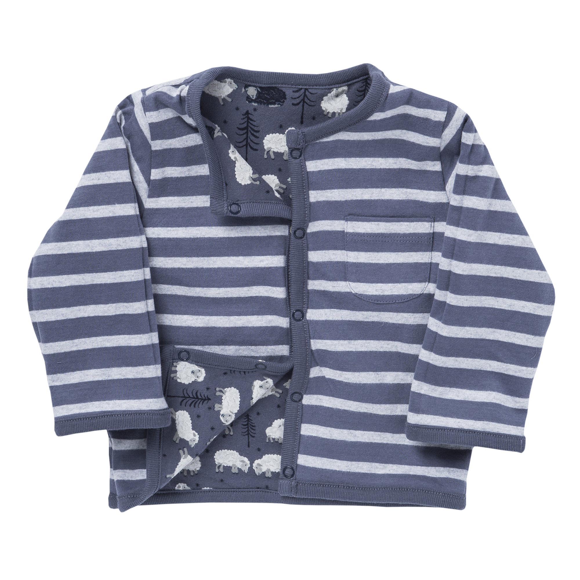 PEOPLE WEAR ORGANIC Modrošedá oboustranná mikina s ovečkami biobavlna