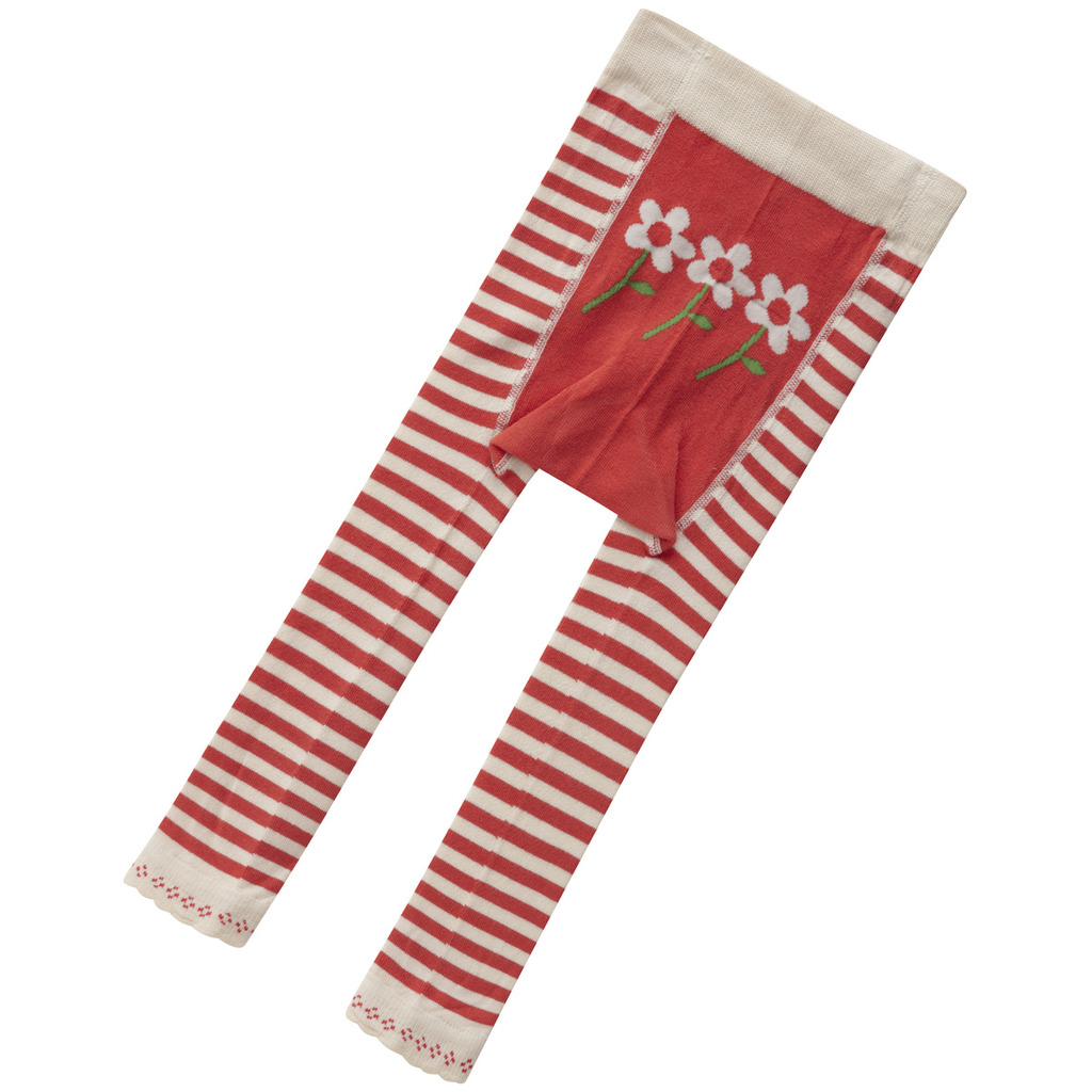 PICCALILLY Cihlové pruhované punčocháče biobavlna